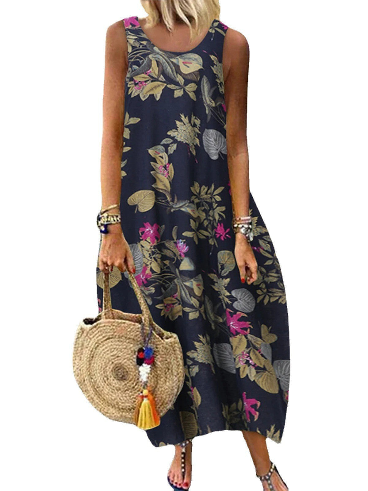 WW | Retro Ärmelloses Rundhals Damenkleid