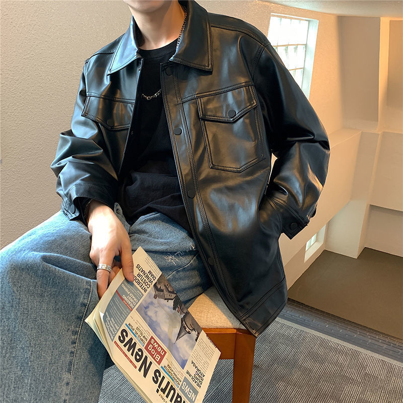 WW | Leder Bomberjacke mit Reverskragen und Knopfverschluss