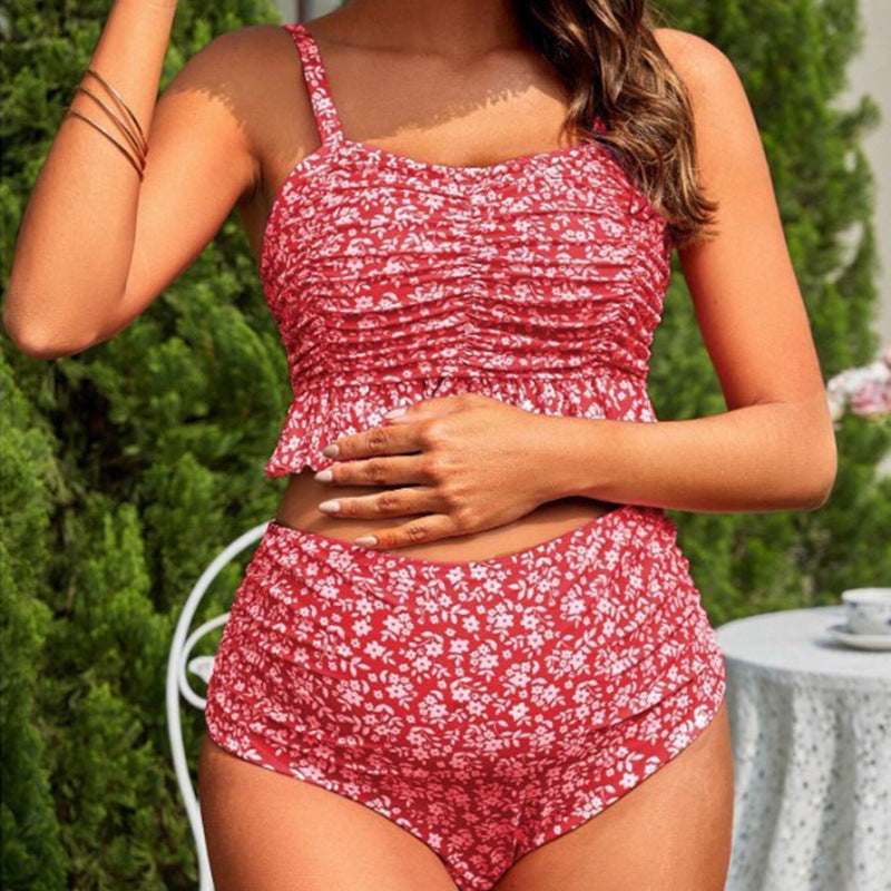 WW | Damen Tankini-Set mit verspielter Raffung und hohem Beinausschnitt