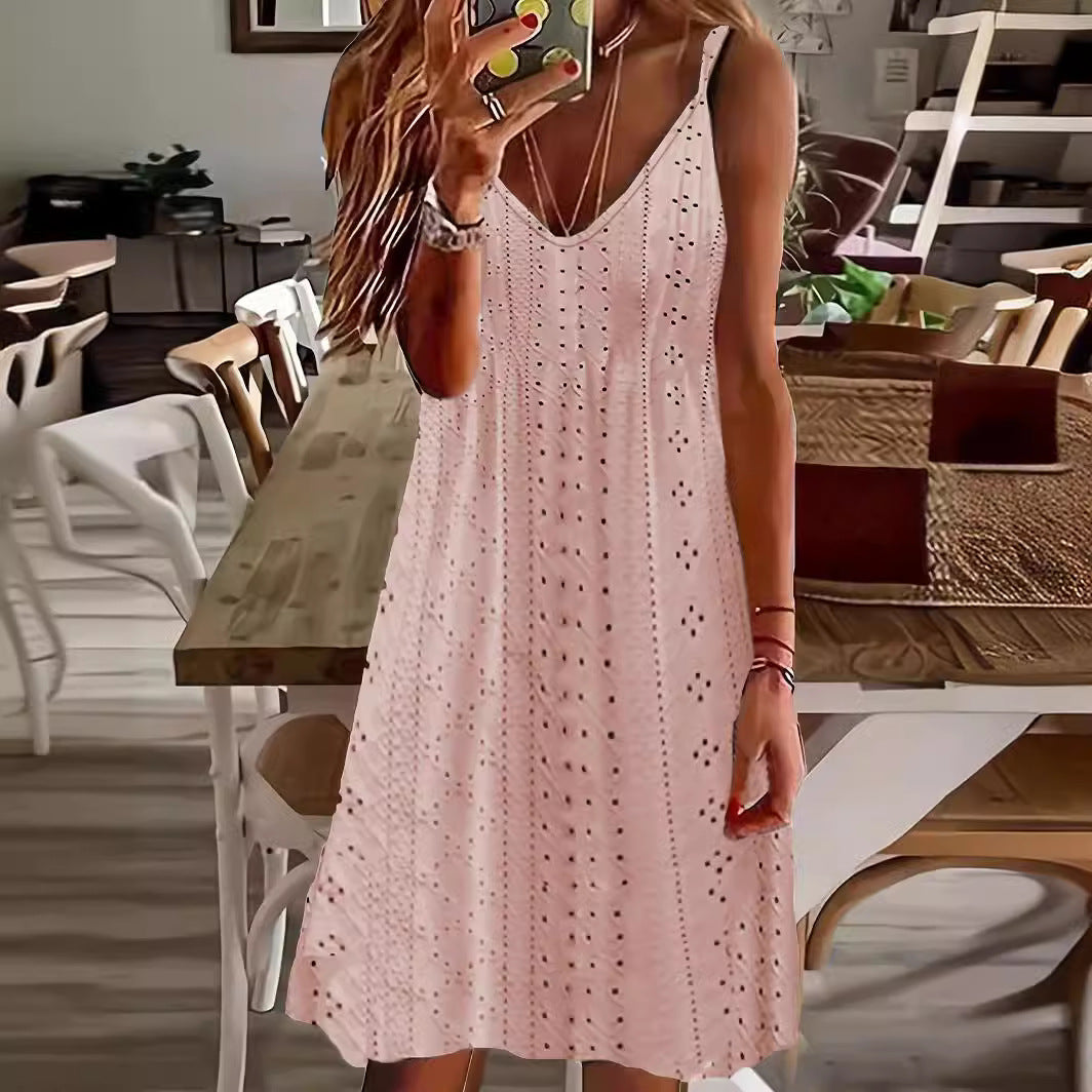 Damen luftiges V-Ausschnitt Kleid im lässigen Stil WW