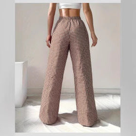 Damen Weite Karohose mit elastischem Bund und schickem Schnitt WW