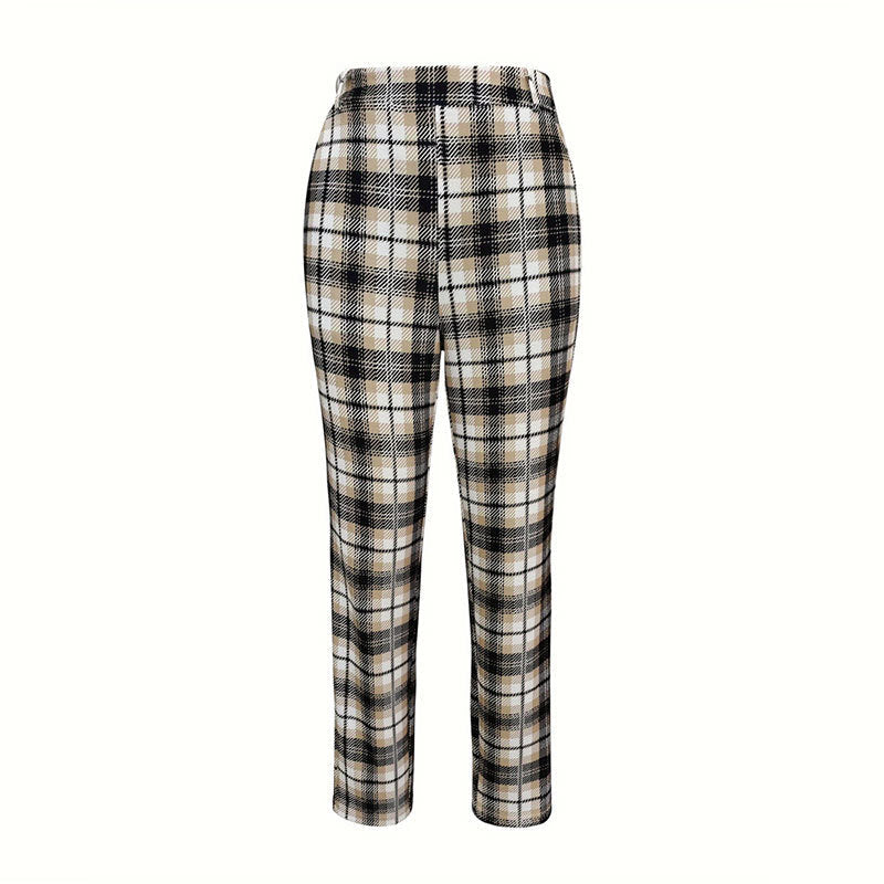 WW | Plaid high-waisted straight-leg trousers