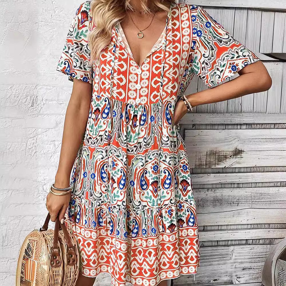 Damen Freizeitkleid mit verspieltem Blumendesign und leichter A-Linie WW