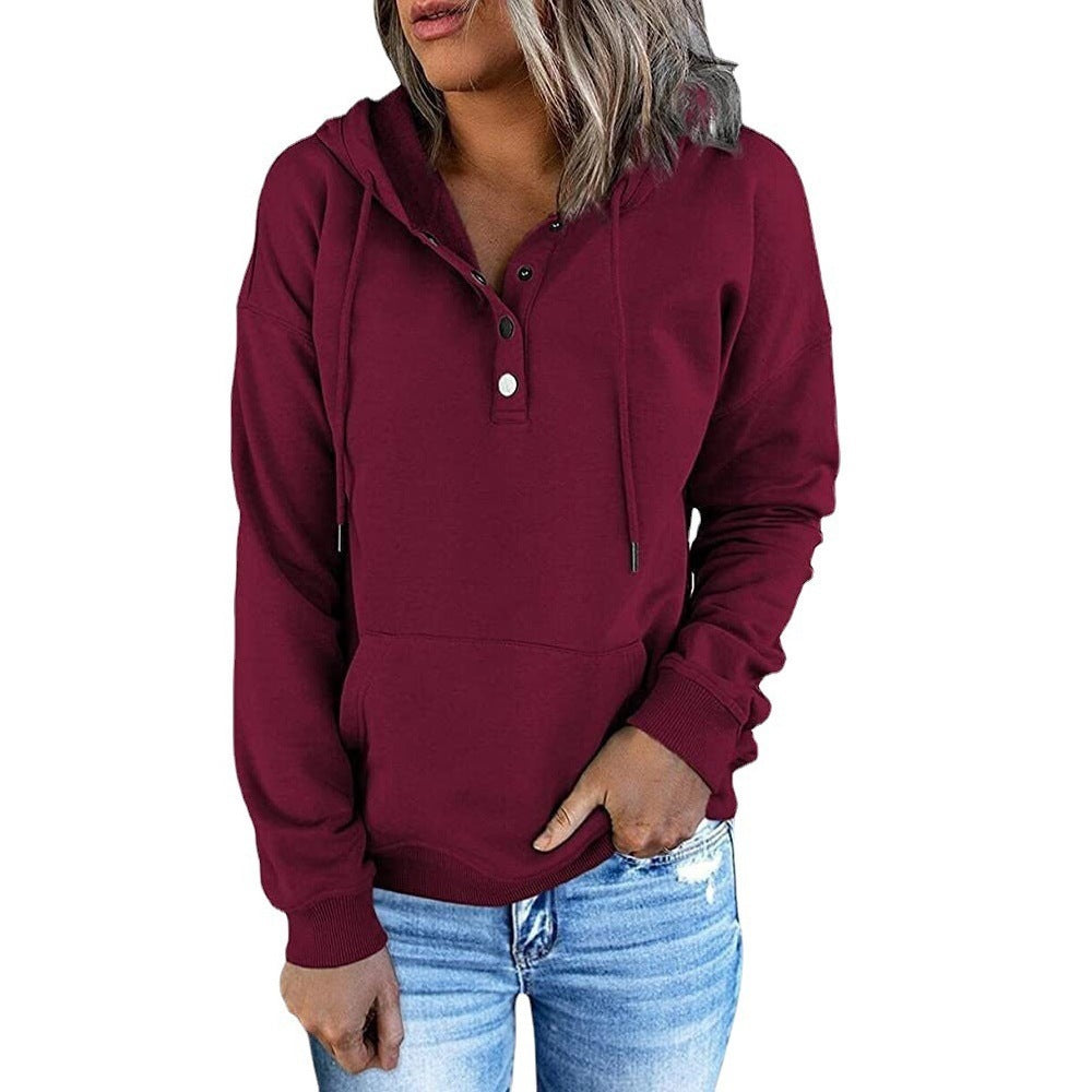 Damen Kapuzenpullover mit Knopfleiste und lässigem Schnitt WW