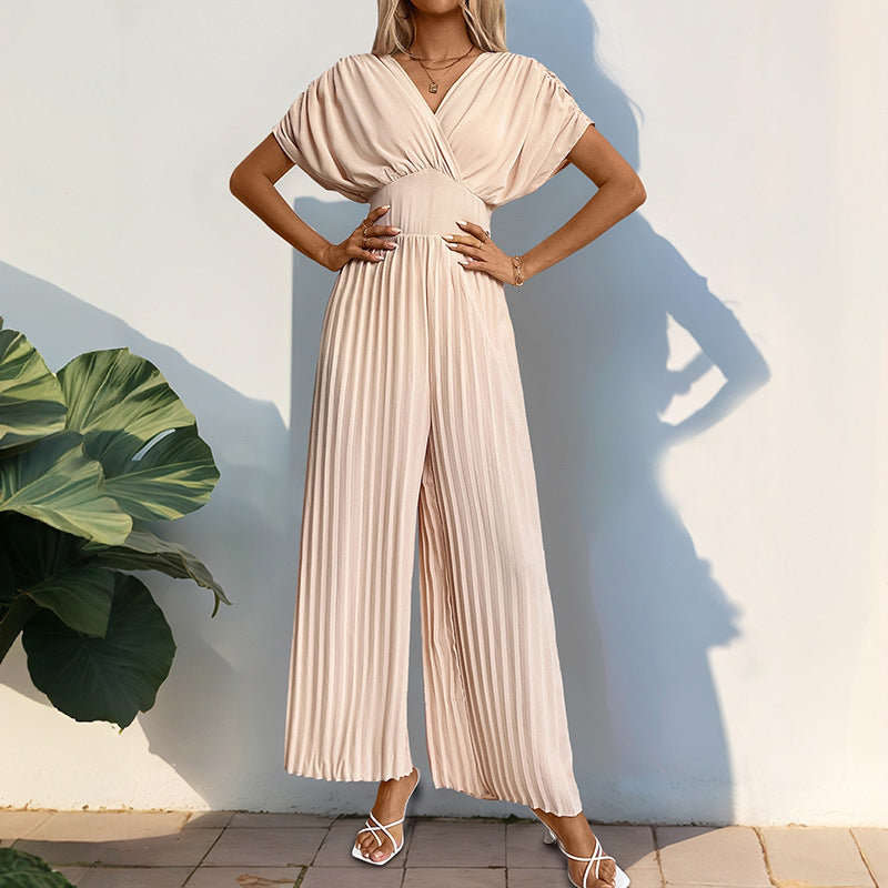 Women's Elegant Jumpsuit with Deep V-Neck and Voluminous Sleeves WW