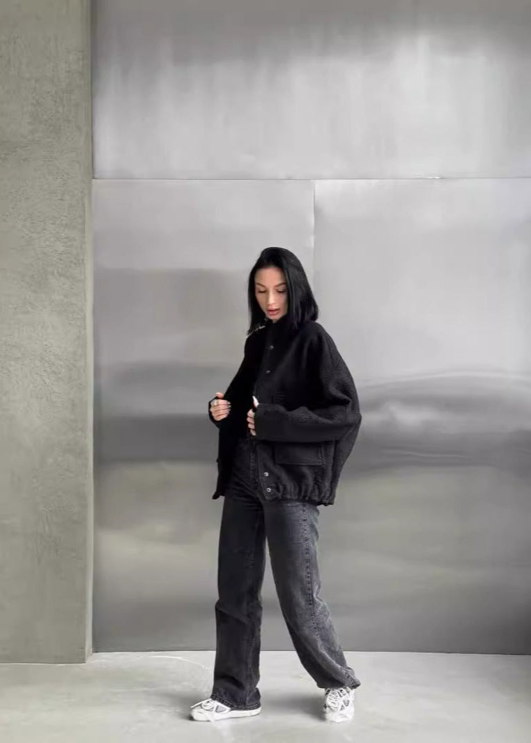 WW | Oversized Fleece Druckknopfjacke