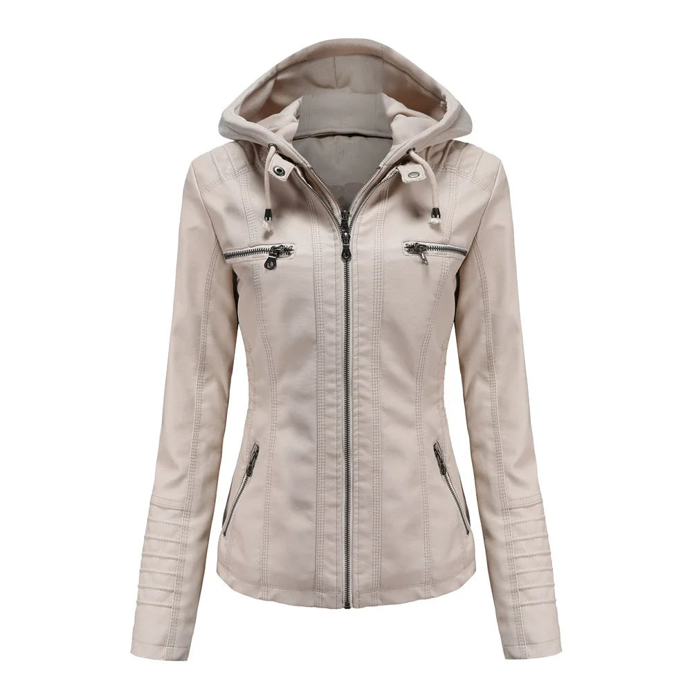 WW | Doppellagige Lederjacke mit Kapuze - Warmer und stilvoller Damenmantel
