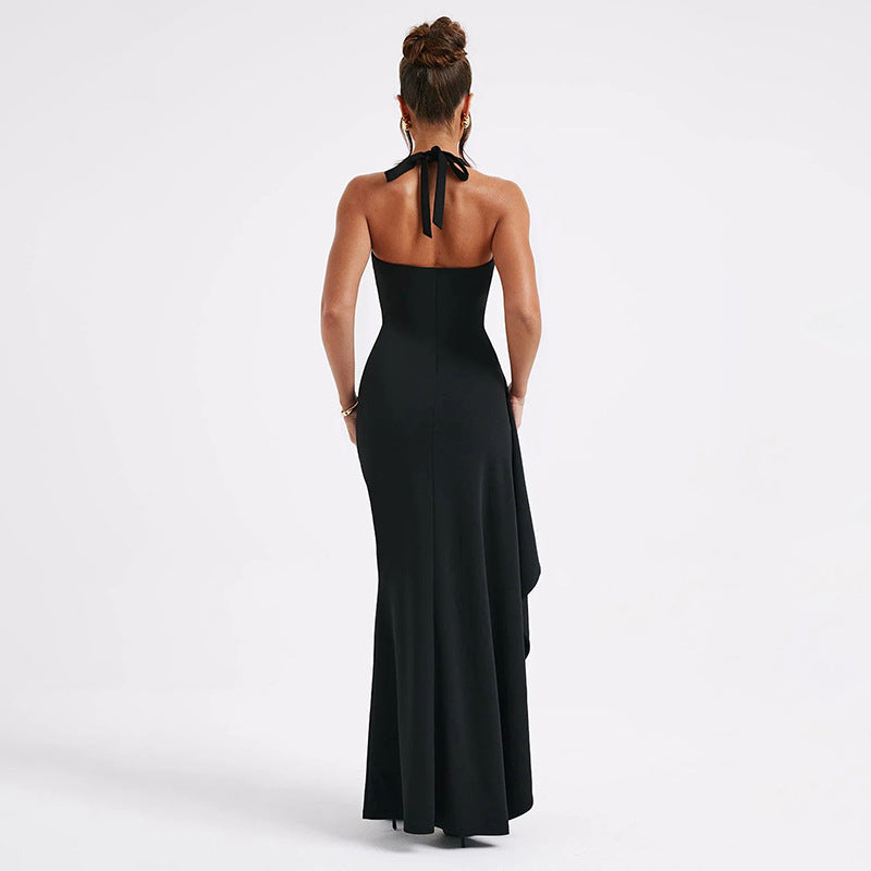 Damen Elegantes Maxikleid mit tiefem V-Ausschnitt und asymmetrischer Drapierung W&W
