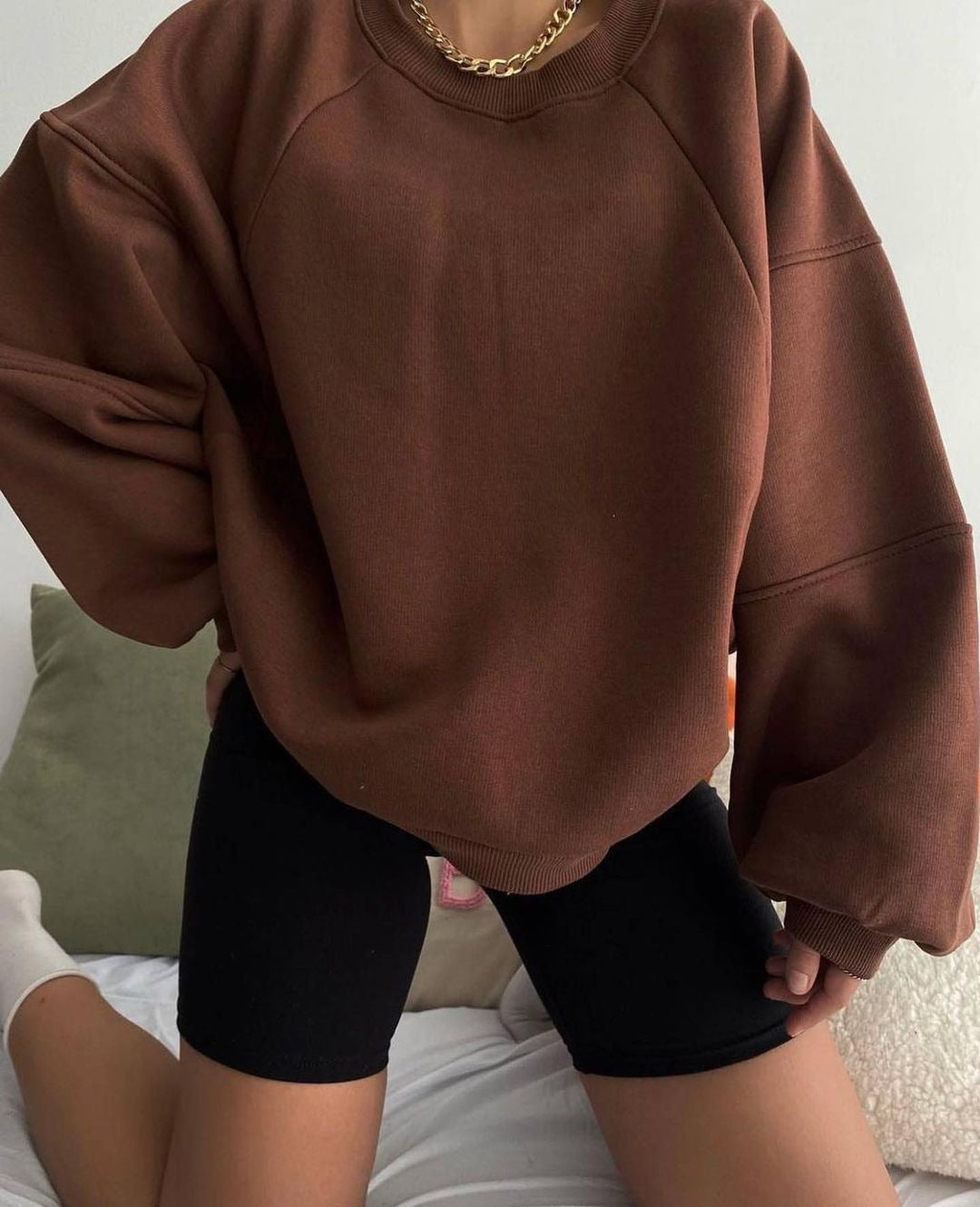 Damen Oversized Sweatshirt mit Puffärmeln WW