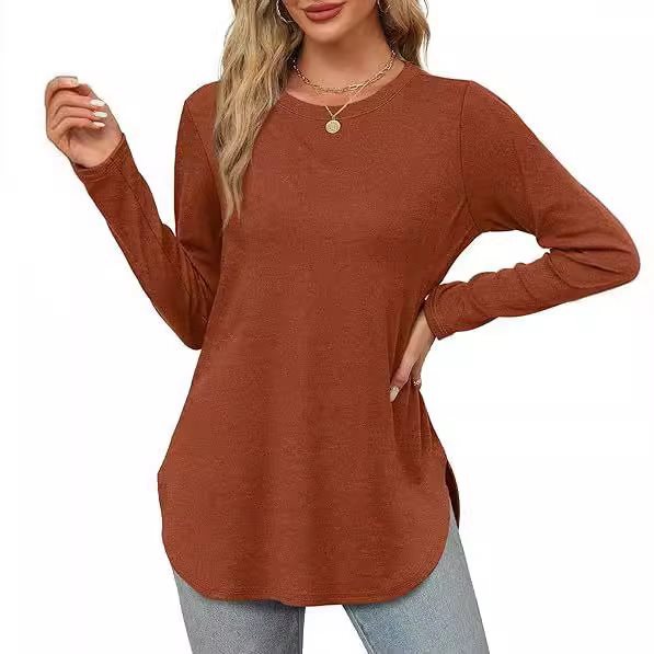 Damen Longsleeve Oberteil mit Pflanzenmuster und asymmetrischem Saum WW