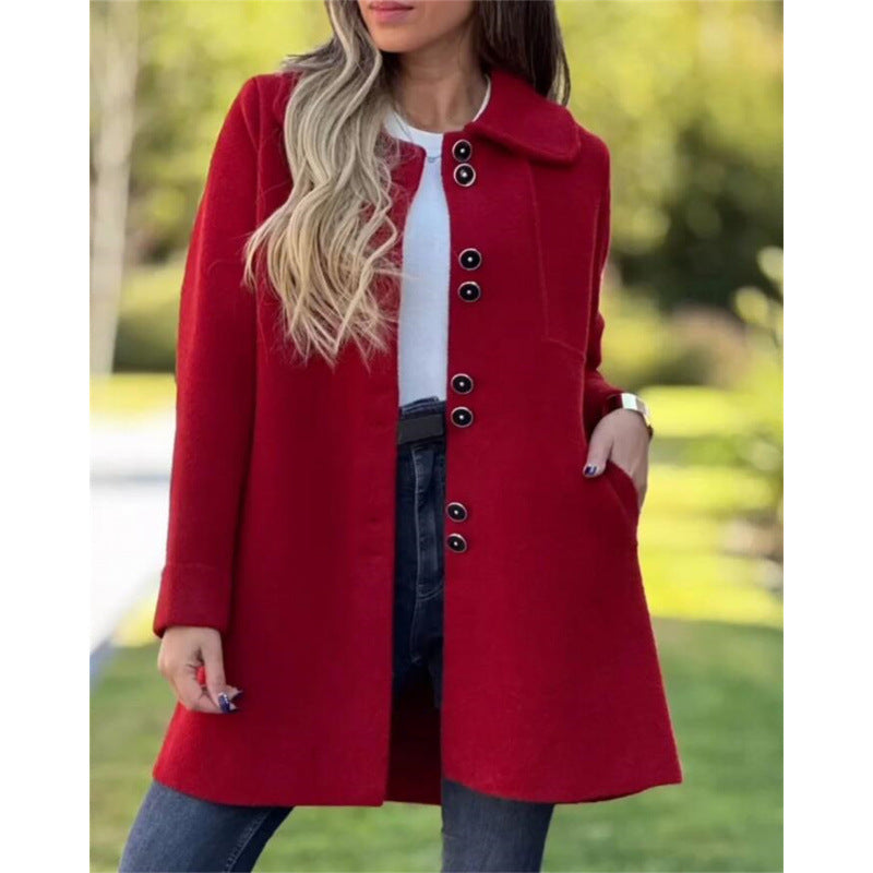 WW | Coat Wool Tailored Fit Single-breasted Wide Collar Mid-length
