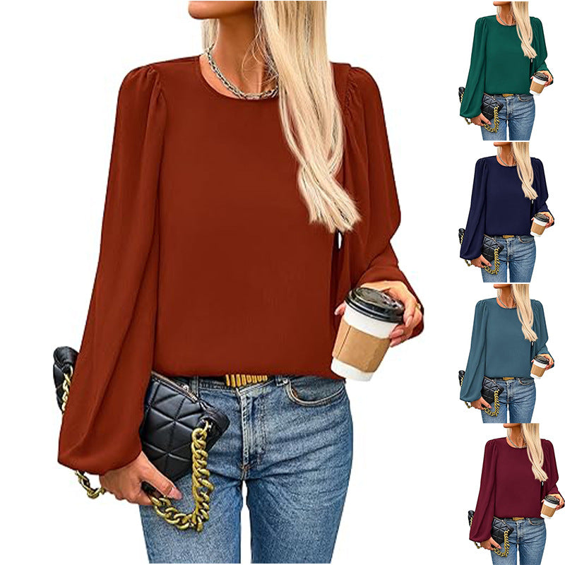 Damen Bluse mit angeschnittenen Ärmeln und eleganten Puffärmeln WW