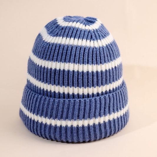Damen Beanie-Mütze mit gestreiftem Design und weichem Innenfutter WW