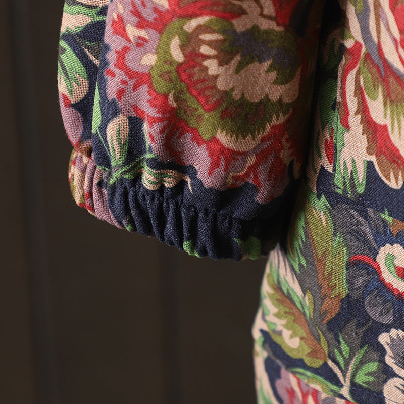WW | Langer Mantel im Vintage-Stil mit Blumendruck