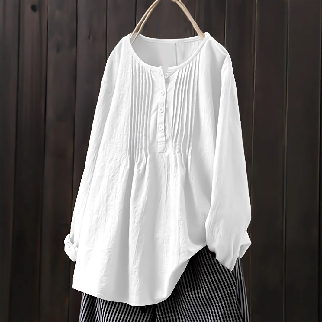 Women's Blouse with Pleats and Button Placket WW