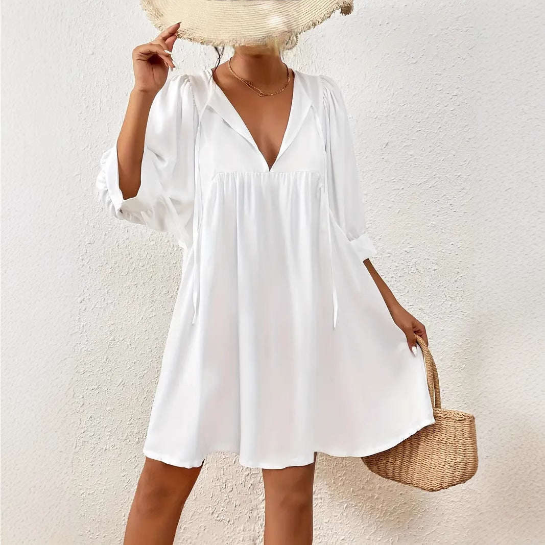 Damen lässiges Kleid mit modernen Puffärmeln WW