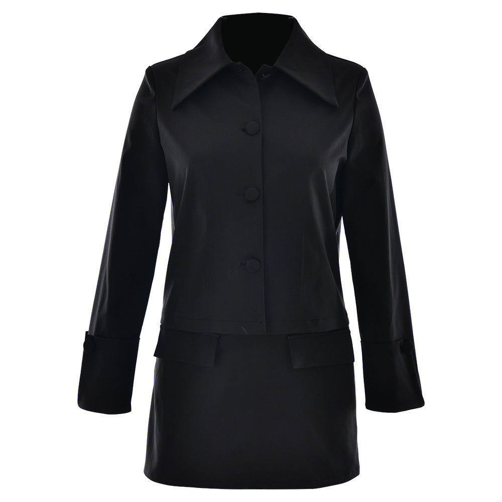 Women's Elegant Short Jacket with Oversized Collar and Stylish Button Details W&W