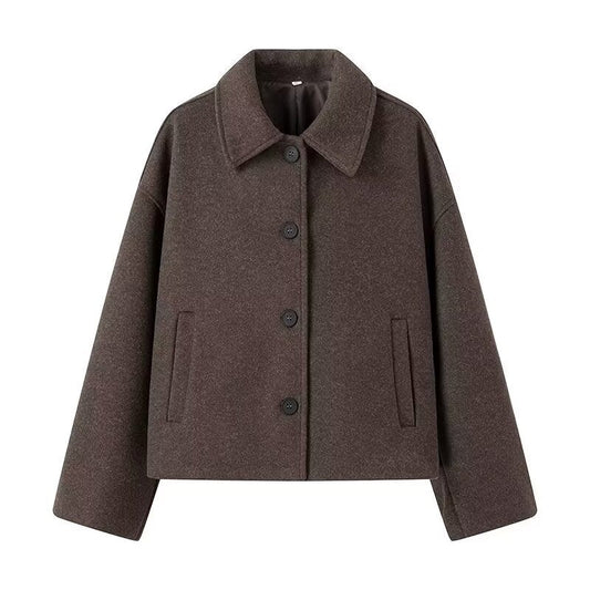 Women's casual wool jacket with a modern collar and practical side pockets W&W
