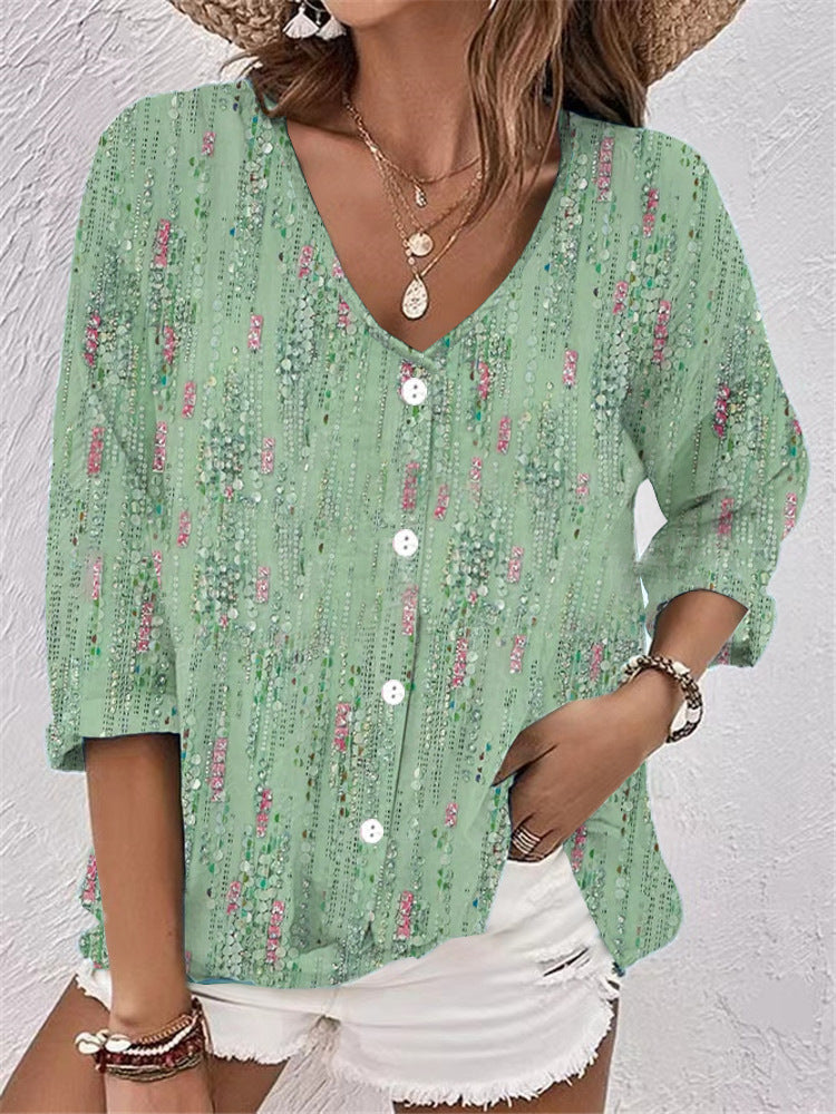 Damen Bluse mit floralem Druck und modernem Knopfdesign WW