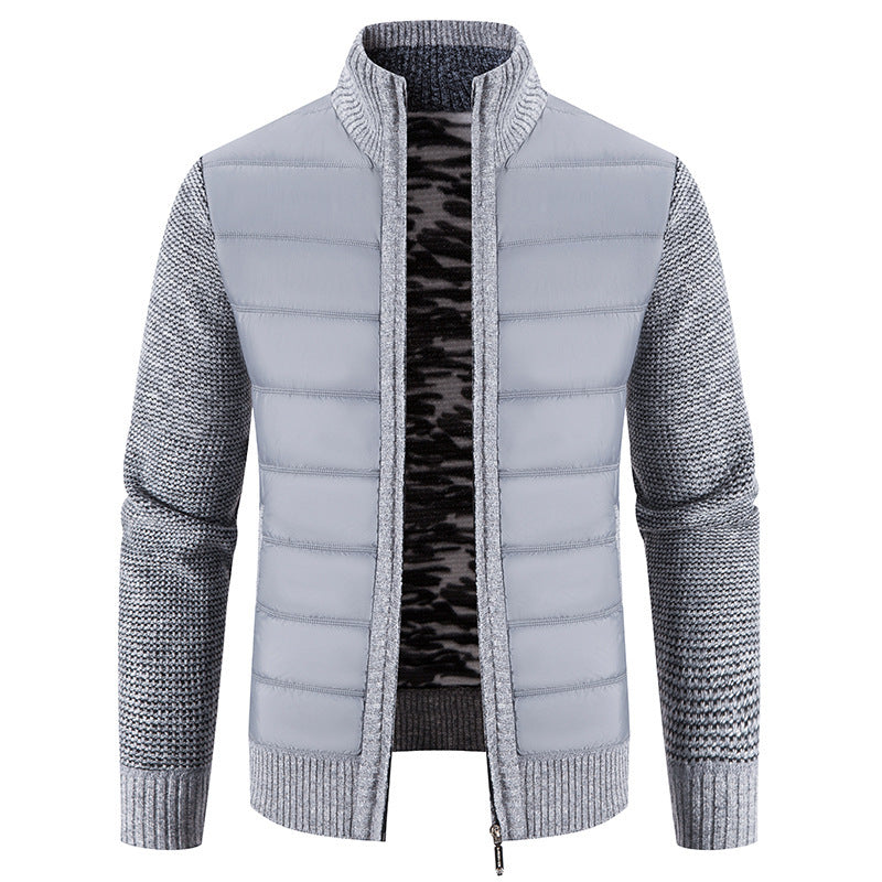 WW | Herren Winter Steppjacke mit gestrickten Ärmeln und Reißverschlussverschluss