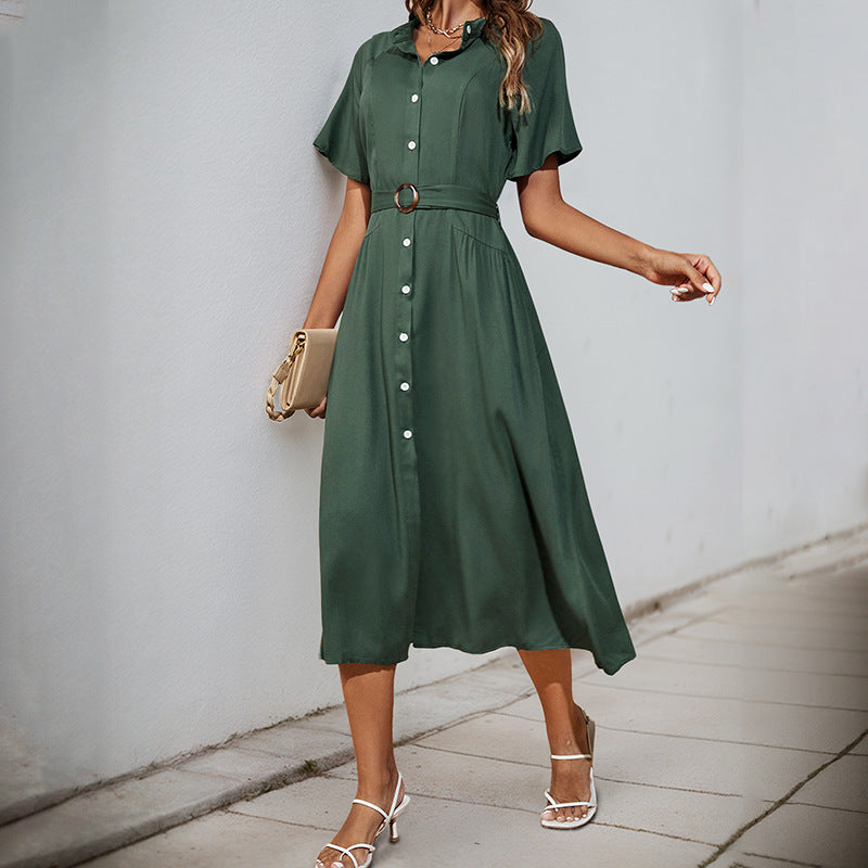 Damen Midikleid mit elegantem Knopfdetail und schmalem Taillengürtel WW