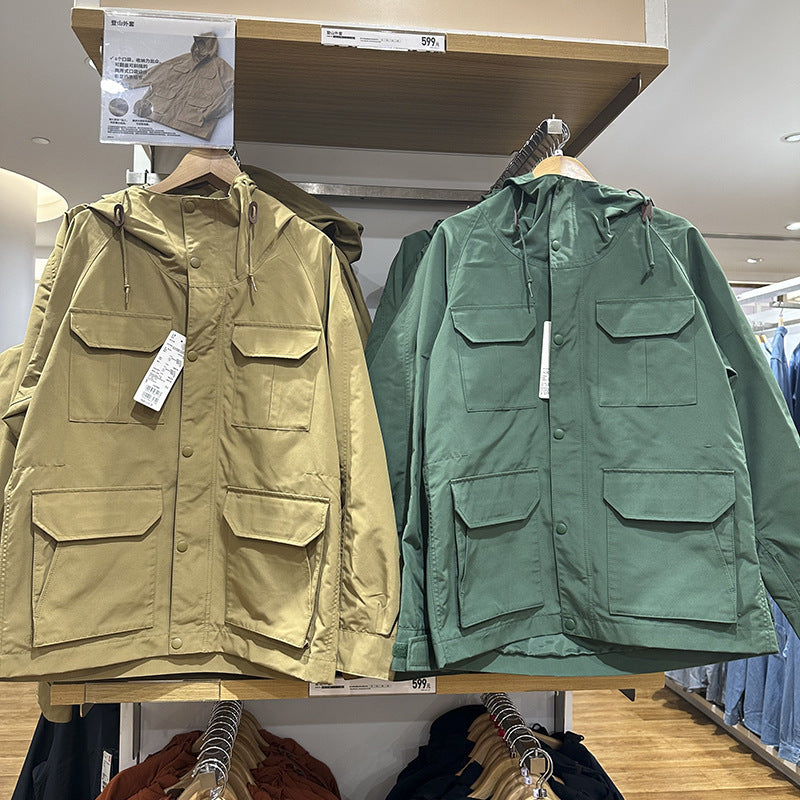 WW | Vintage Winddichte Arbeitsjacke Mit Kapuze Und Mehreren Taschen
