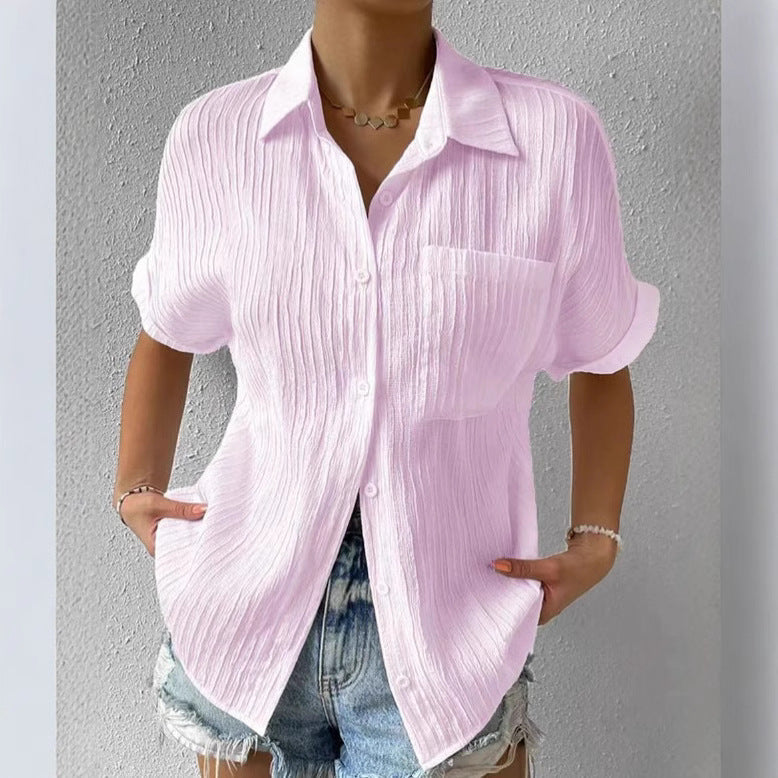 Women's short-sleeved blouse with textured upper WW
