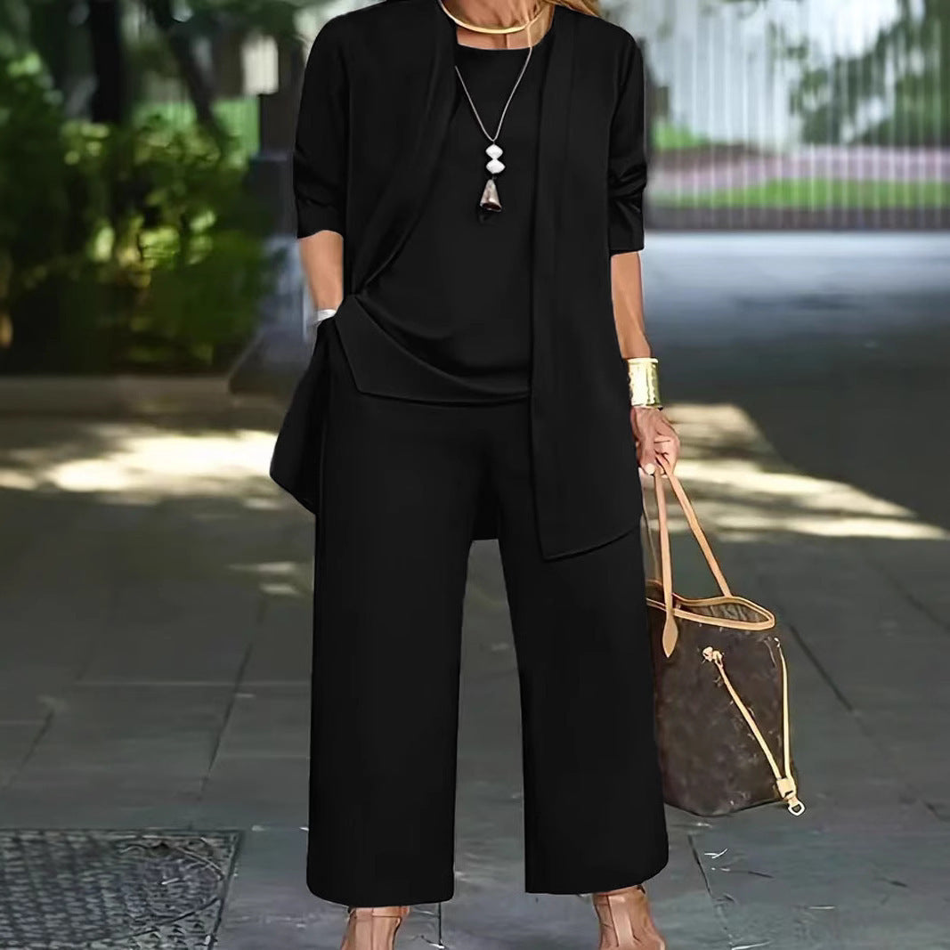 WW | Langarm-Cardigan-Weste Drei-Teile-Set