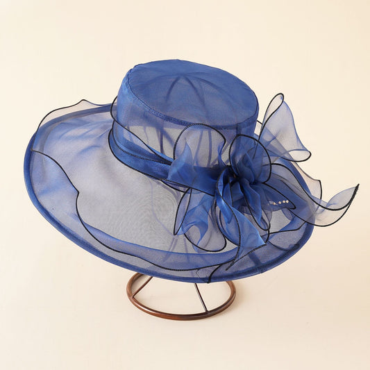 Damen eleganter Sonnenhut mit feiner Netzstruktur und romantischen Schleifenelementen WW