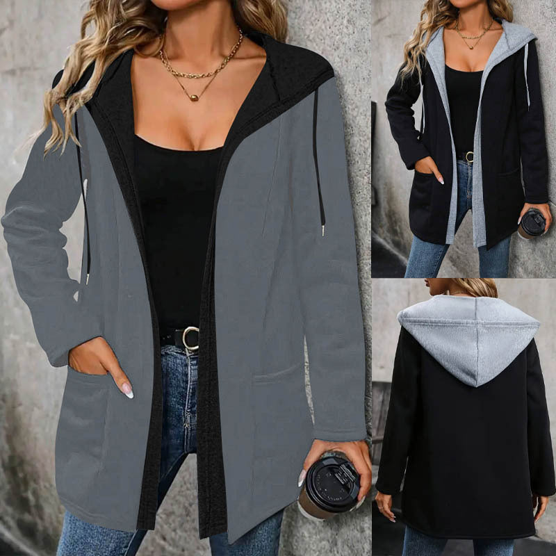 Women's Casual Long-Sleeve Hooded Jacket with Practical Pockets WW