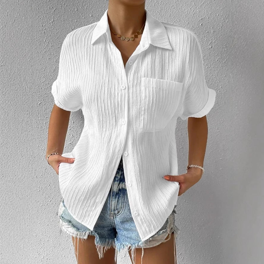 Women's short-sleeved blouse with textured upper WW