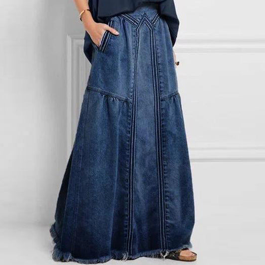 WW | Damenweite Schößchen Genähte Denim Maxirock