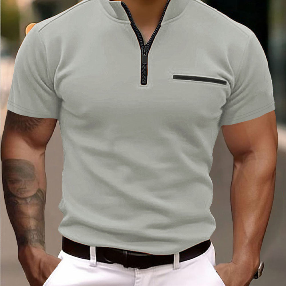 Men's Short Sleeve Shirt with Fashionable Zipper WW