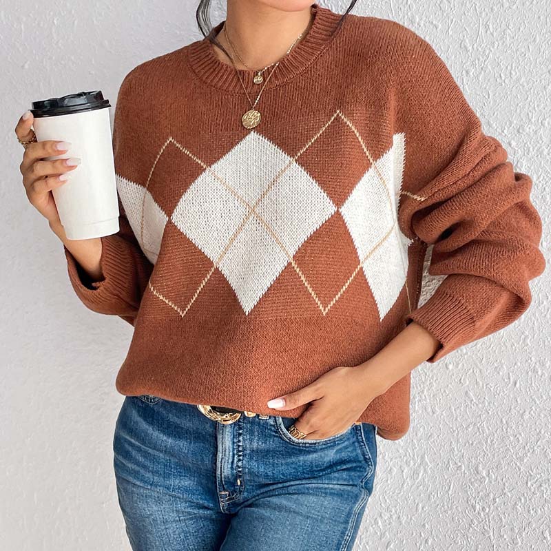 WW | Gemusterter Lässiger Strickpulli für Freizeit