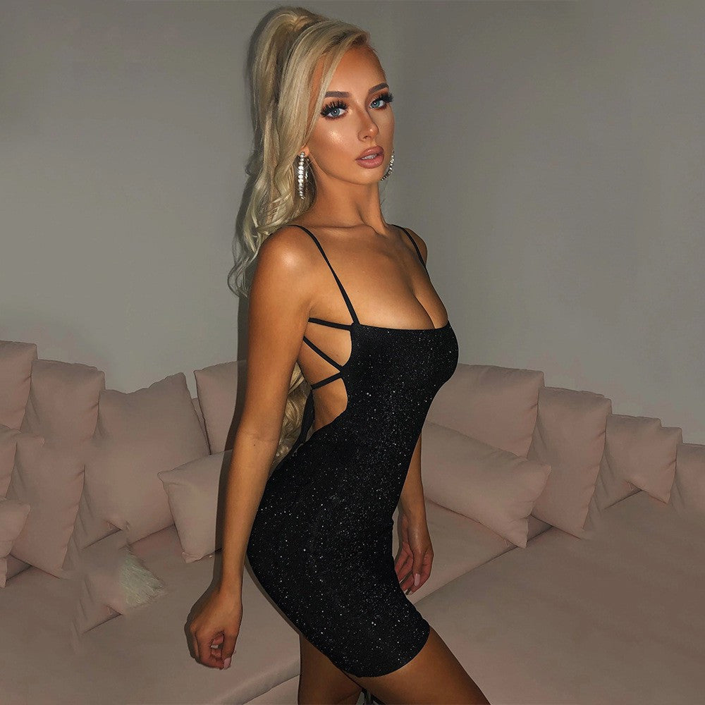 Damen Glitzerndes Minikleid mit Spaghettiträgern WW