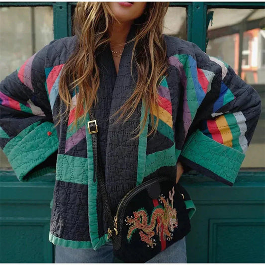 WW | Steppjacke Übergroß Passform Patchwork Hüftlanges Freizeitmodell