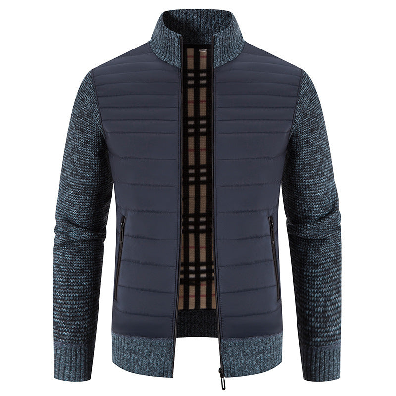 Men's Quilted Jacket with Modern Knitted Sleeves and High Collar WW