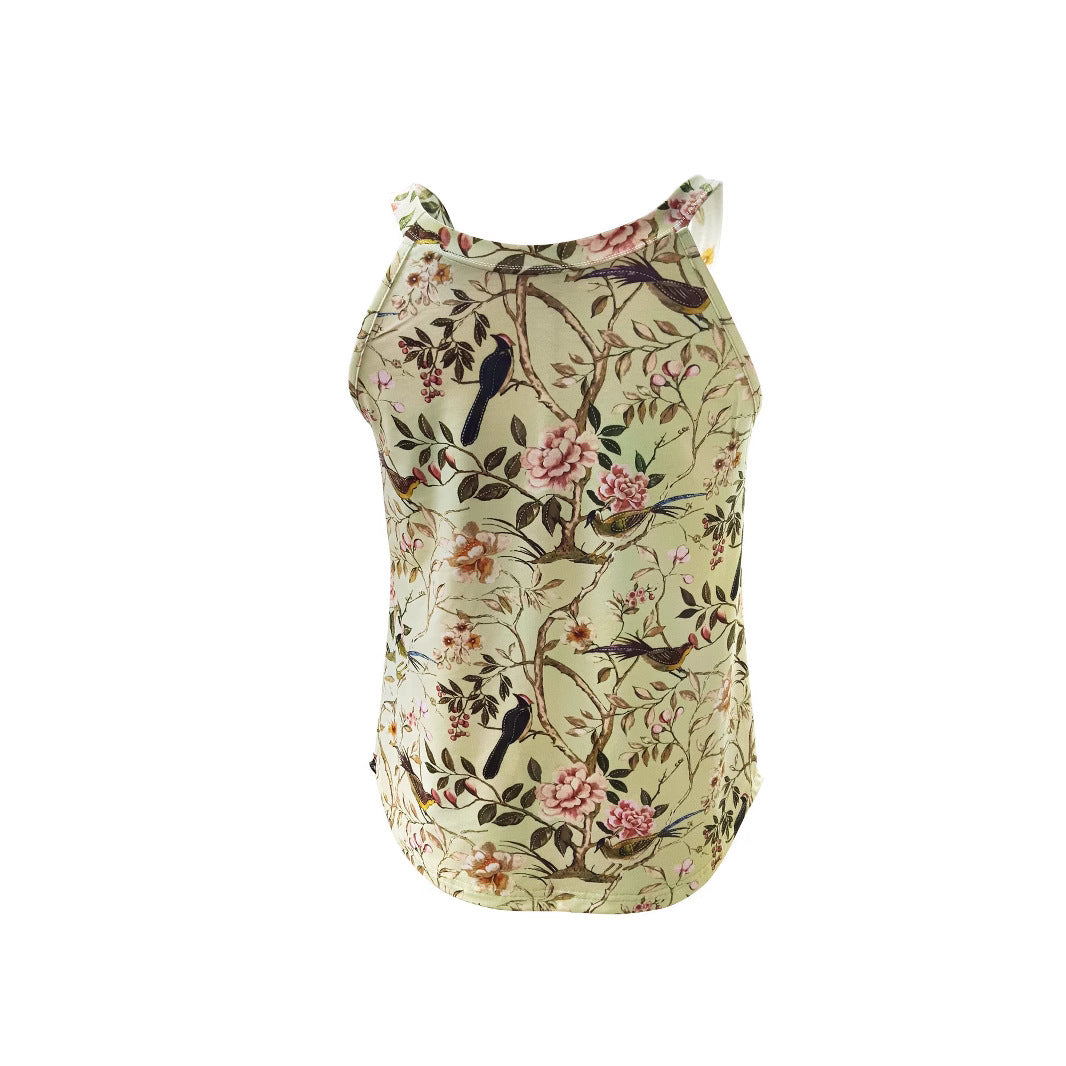 Damen ärmelloses Blumenshirt mit hohem Kragen WW