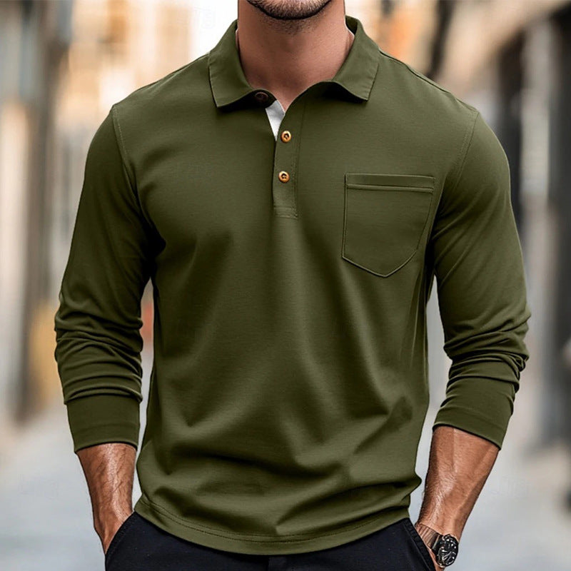 WW | Long-Sleeve Piqué Shirt Slim Fit Cotton Chest Pocket Button Placket