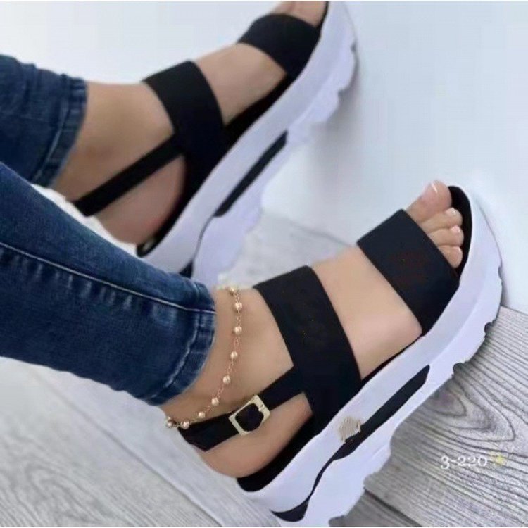 Damen Plateau-Sandalen mit elastischem Riemen und rutschfester Sohle W&W