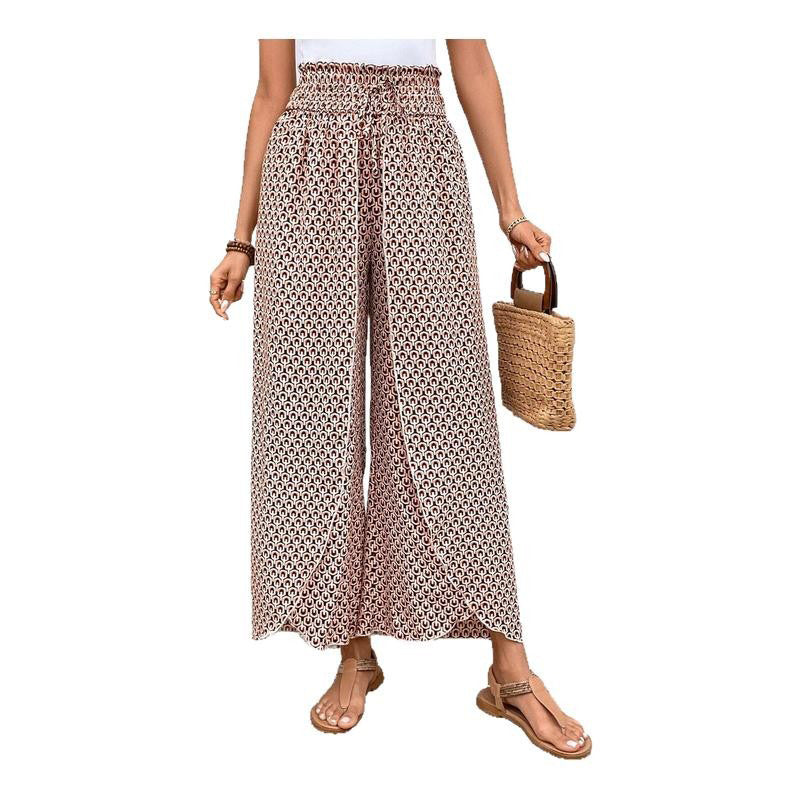 Damen weite Sommerhose mit floralem Muster und elastischem Bund WW