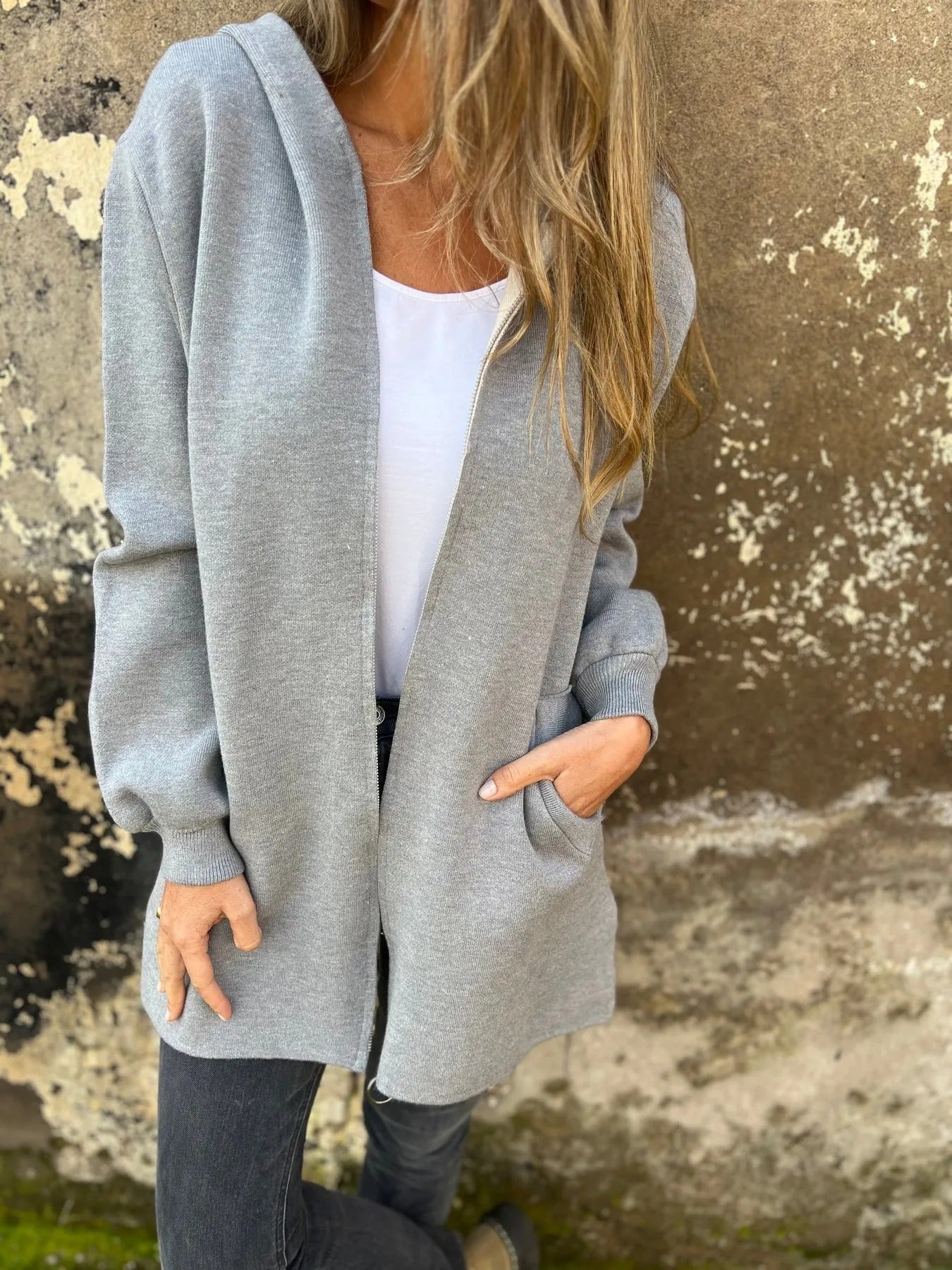 WW | Kapuzenjacke Baumwollmischung Lässig Schnitt Reißverschluss Lässiger Stil