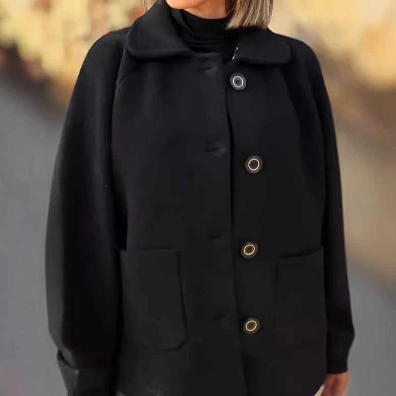 Women's soft wool jacket with shoulder yoke and button details WW