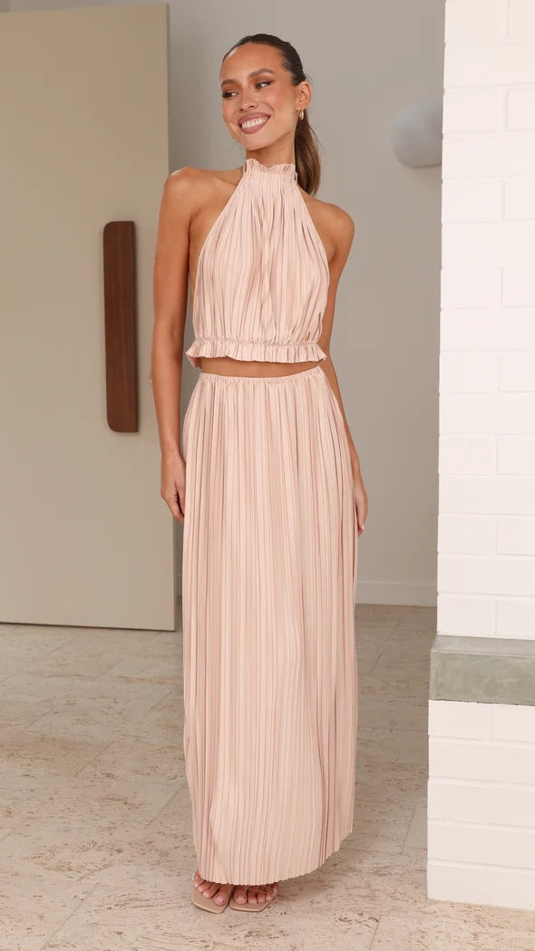 Damen Maxikleid mit raffiniertem Faltenwurf und elegantem Halterdesign WW