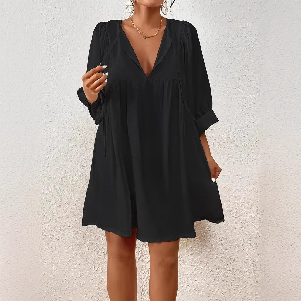 Damen lässiges Kleid mit modernen Puffärmeln WW