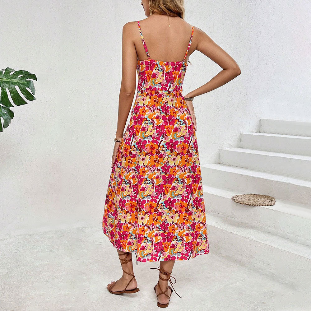Damen Midikleid mit floralem Muster und hohem Seitenschlitz W&W