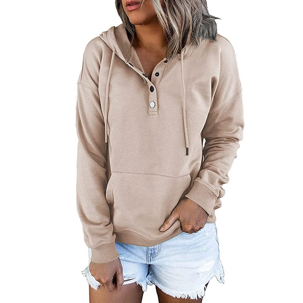 Damen Kapuzenpullover mit Knopfleiste und lässigem Schnitt WW