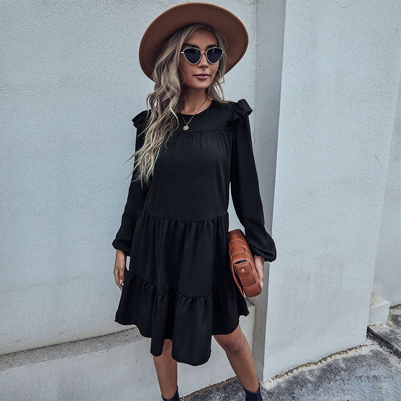Damen Midi-Kleid mit Rüschendetails und voluminösem Rock WW