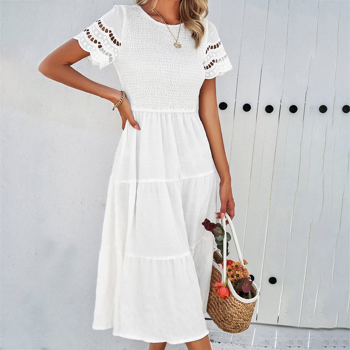 Damen Midikleid mit Puffärmeln und elastischem Oberteil WW