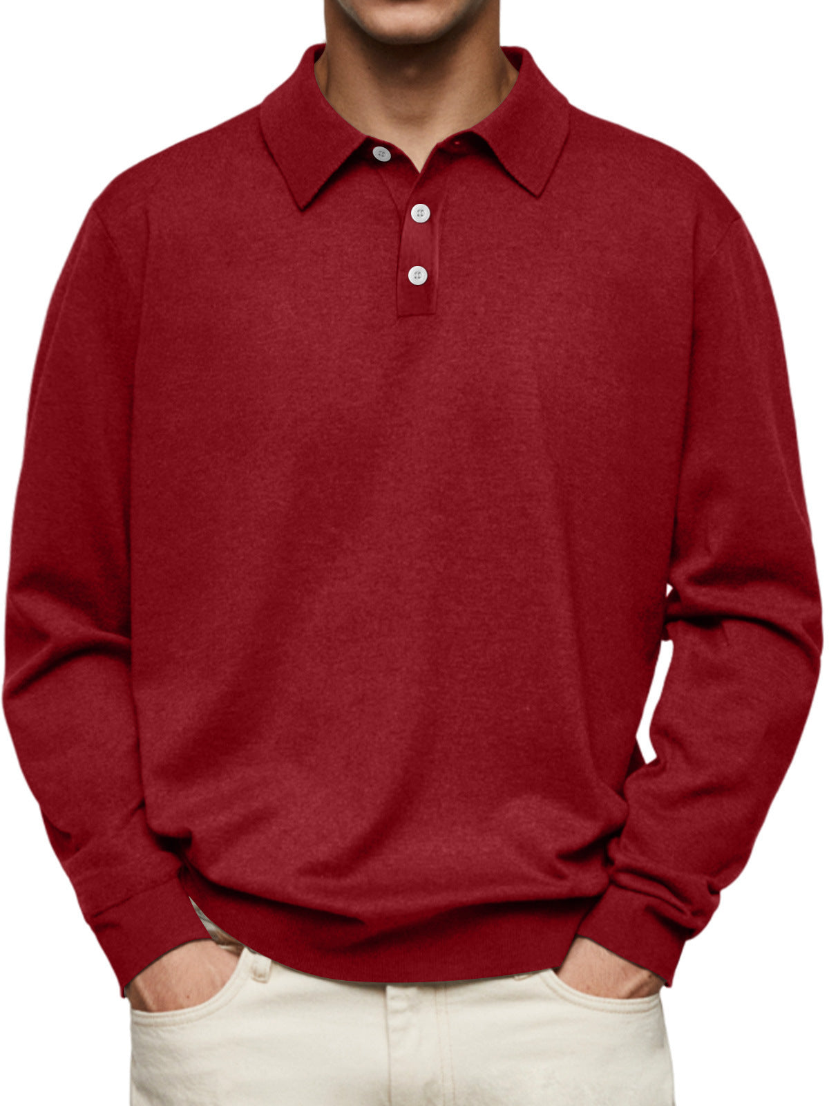 WW | Polo Shirt Relaxed Fit Long Sleeves Soft Knit Fabric Breathable Fabric